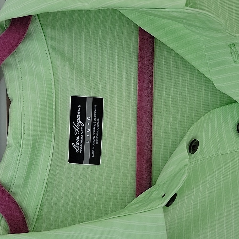 Ben Hogan Performance Striped Green Polo Shirt Sz L - Picture 2 of 6